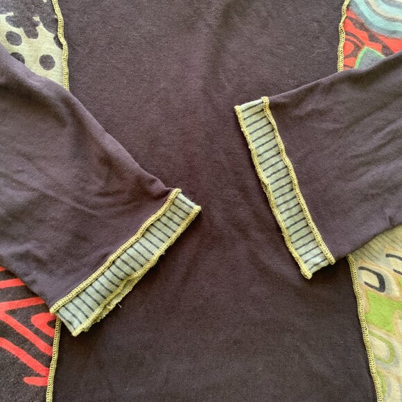 Parsley & Sage Womens Black Abstract Patchwork Print 100% Rayon Top Sz M V neck - Picture 7 of 13